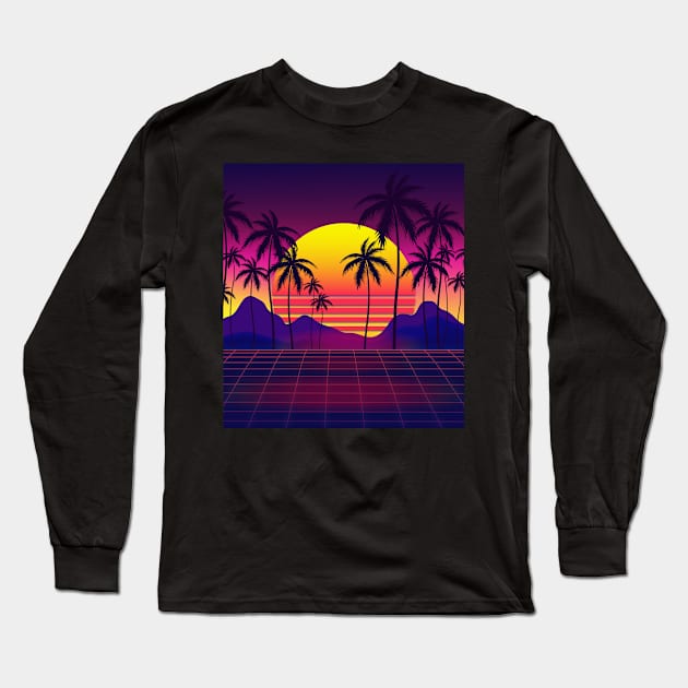 Mesmerizing Sunset Synthwave Long Sleeve T-Shirt by edmproject